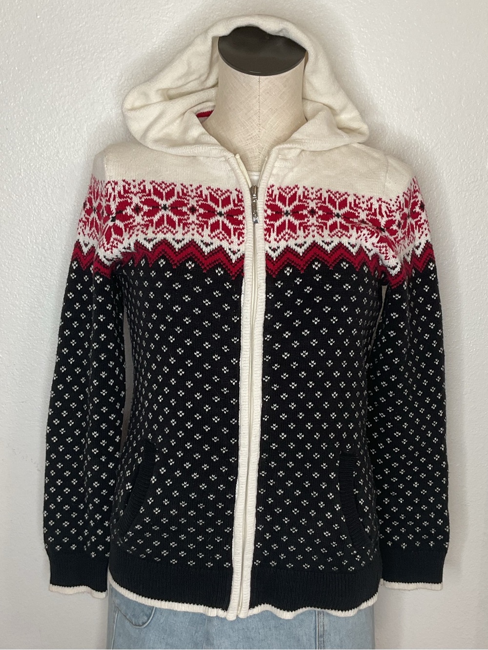 Izod Nirdic Fair Isle Zip Up Hoodie Cardigan Sweater